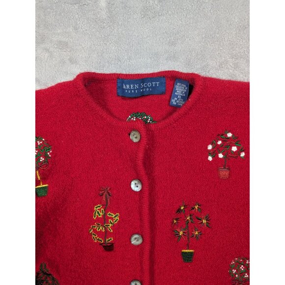 Karen Scott Pure Wool Cardigan Sweater Womens XL Plants Grandmacore Nostalgia - Picture 2 of 10